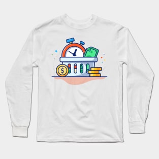 Stack of coin with timer and money box cartoon Long Sleeve T-Shirt